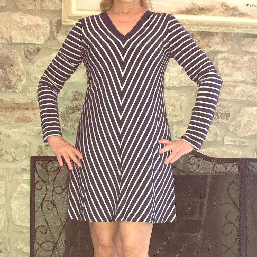 Max Studio Dress, Long Sleeve Blue Striped, Size S